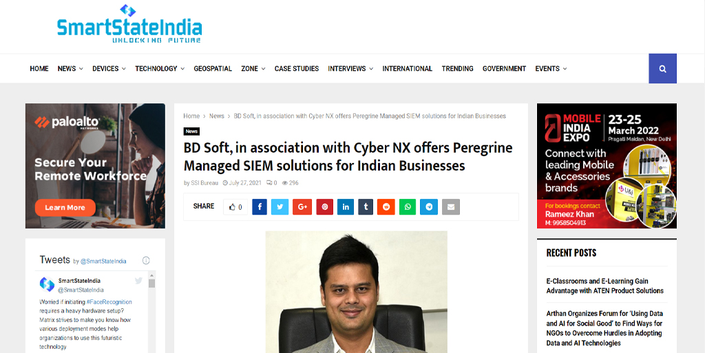 Read more about the article BD Soft, in association with Cyber NX offers Peregrine Managed SIEM solutions for Indian Businesses