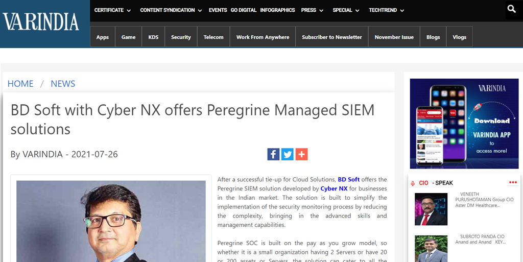 Read more about the article BD Soft with Cyber NX offers Peregrine Managed SIEM solutions