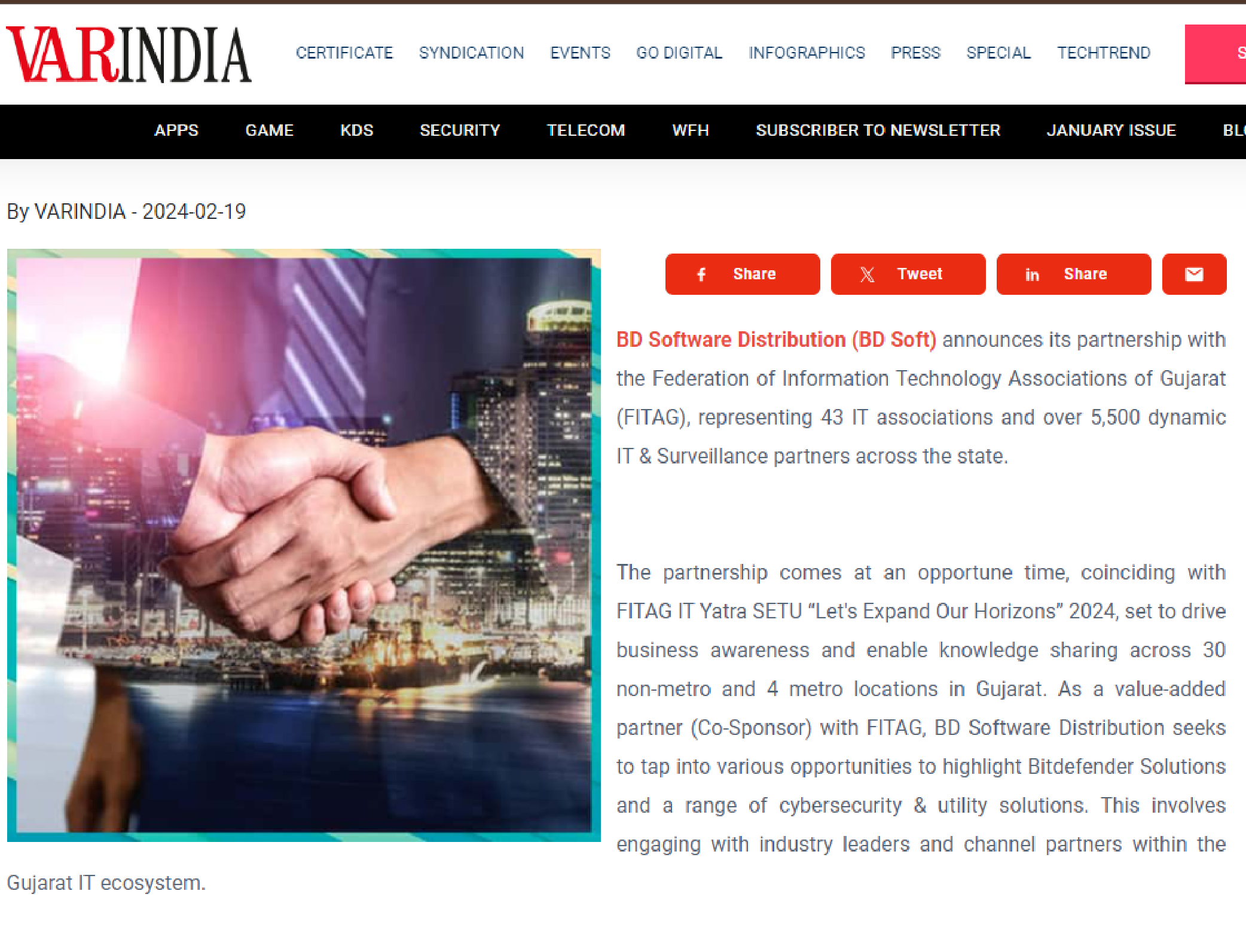Read more about the article BD Soft partners with FITAG to fortifying cybersecurity solutions in Gujarat