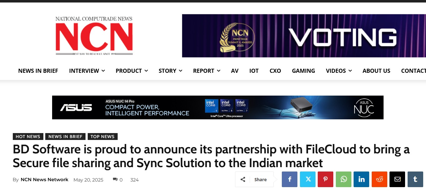 Read more about the article NCN Online – BD Software is proud to announce its partnership with FileCloud to bring a Secure file sharing and Sync Solution to the Indian market