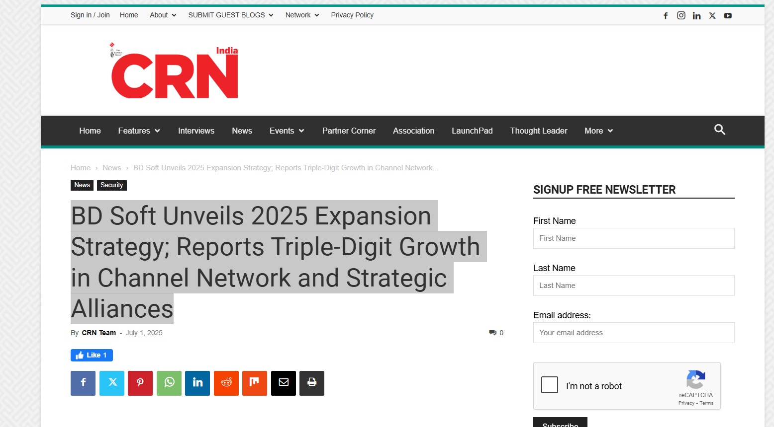Read more about the article CRN – BD Soft Unveils 2025 Expansion Strategy; Reports Triple-Digit Growth in Channel Network and Strategic Alliances