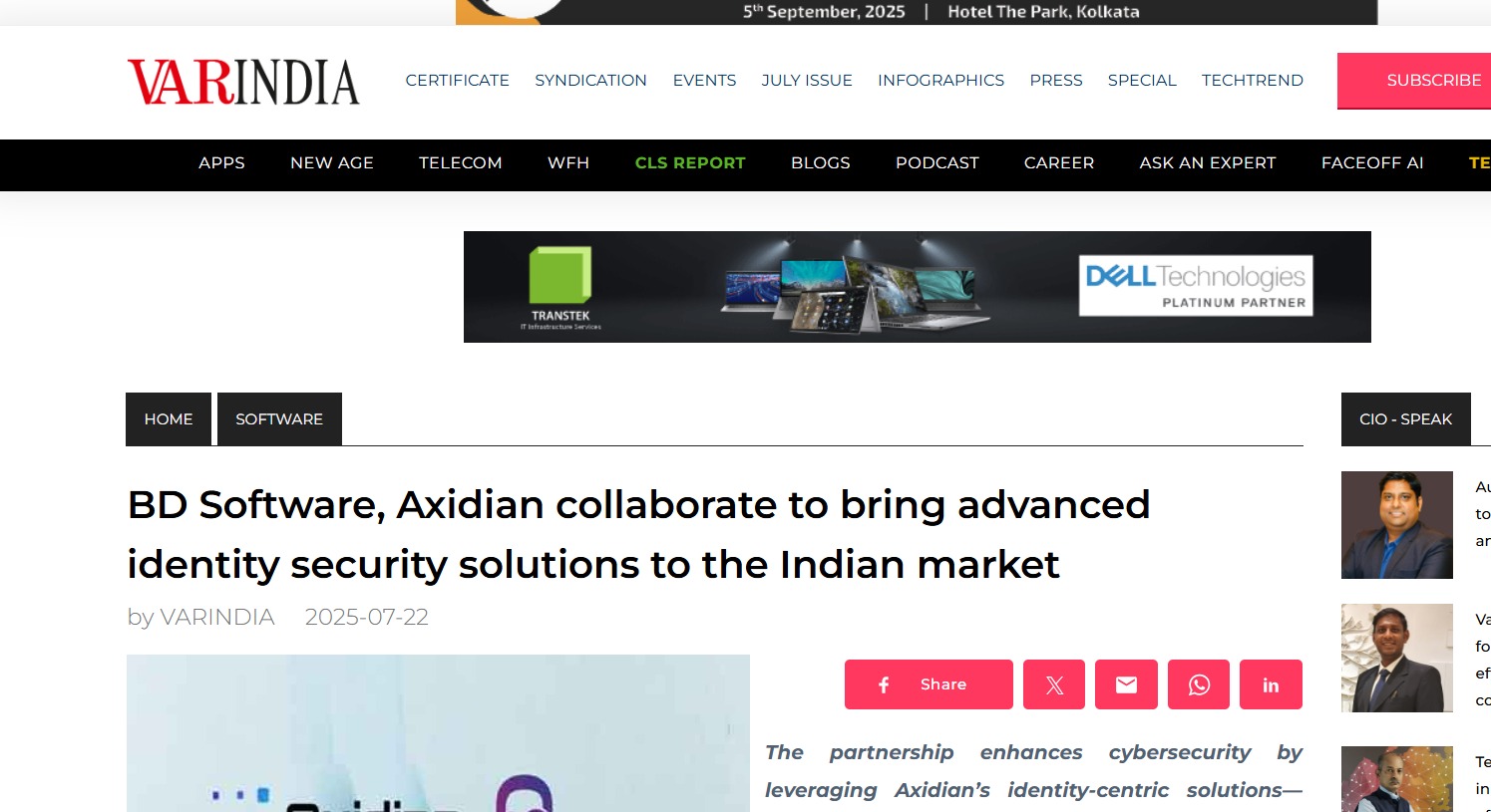 Read more about the article VAR India – BD Software partners with Axidian to bring advanced identity security solutions to India