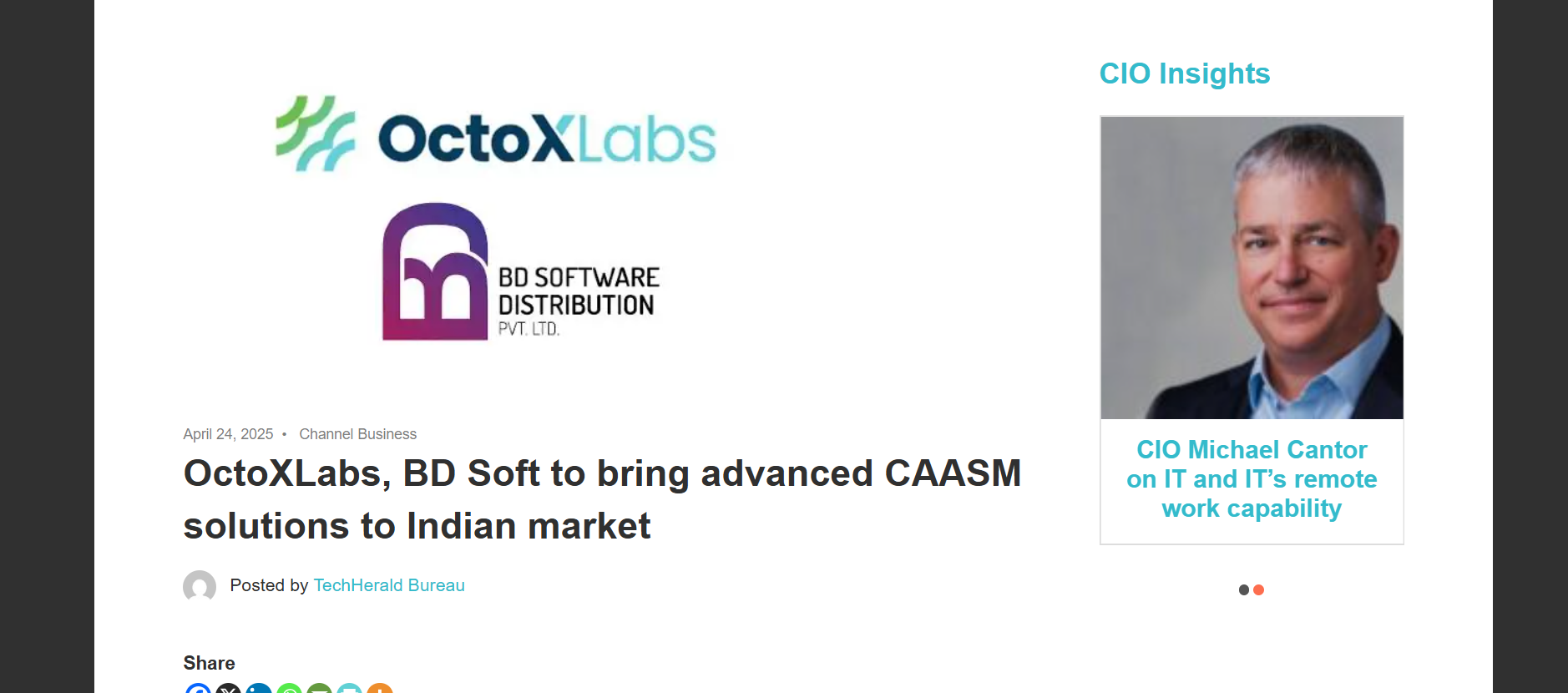 Read more about the article Tech Herald – OctoXLabs, BD Soft to bring advanced CAASM solutions to Indian market