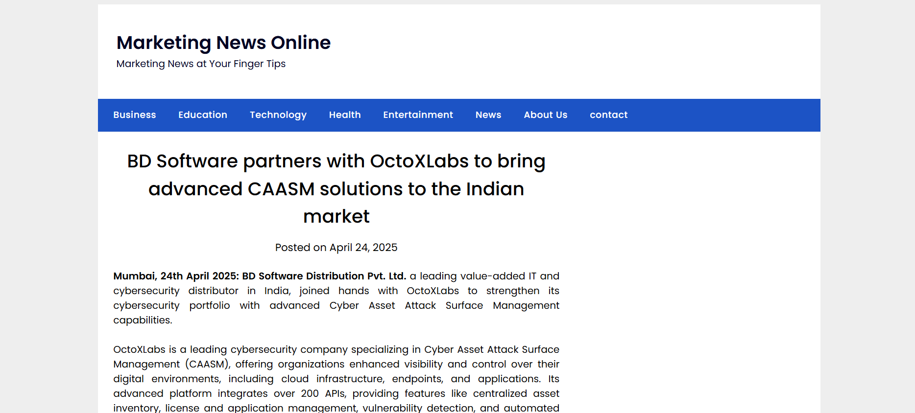 Read more about the article Market News Online – BD Software partners with OctoXLabs to bring advanced CAASM solutions to the Indian market