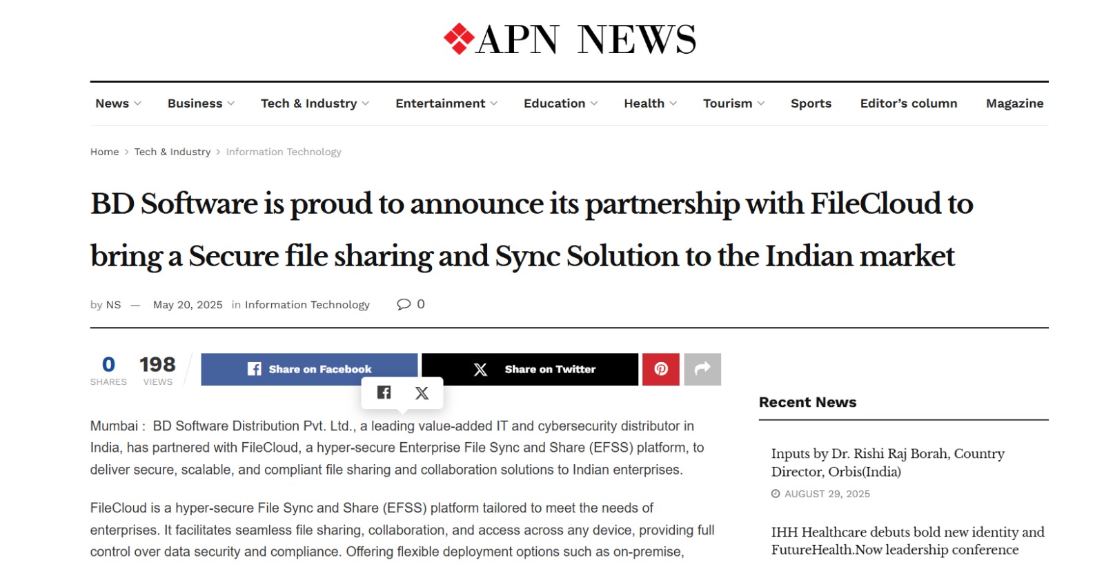 Read more about the article APN News – BD Software is proud to announce its partnership with FileCloud to bring a Secure file sharing and Sync Solution to the Indian market