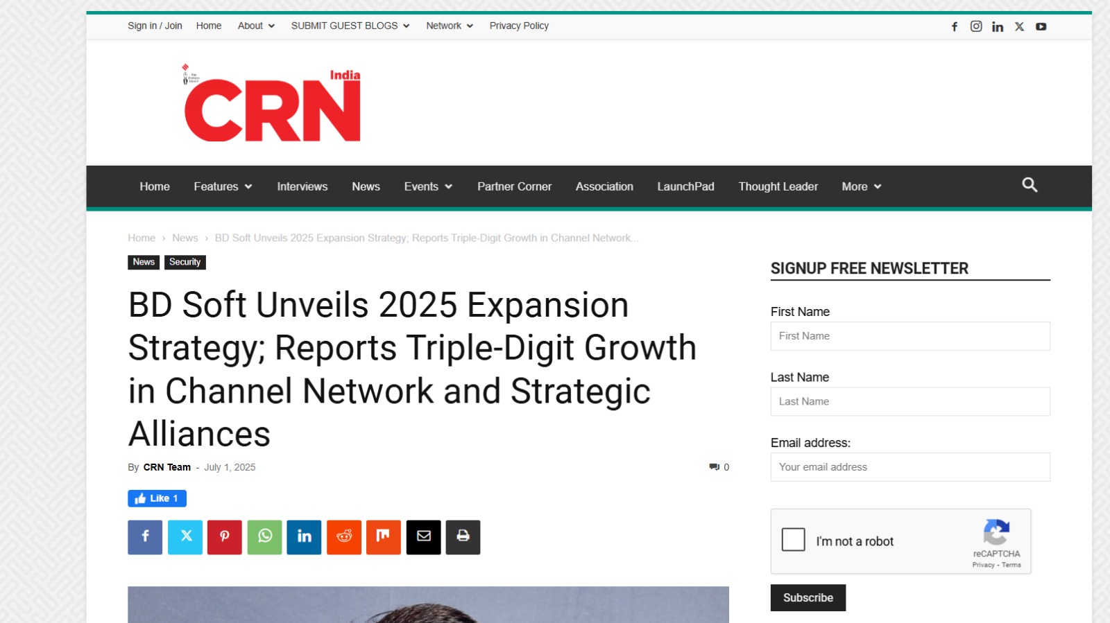 Read more about the article CRN India – BD Soft Unveils 2025 Expansion Strategy; Reports Triple-Digit Growth in Channel Network and Strategic Alliances